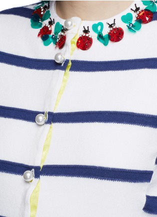 Detail View - Click To Enlarge - MUVEIL - Ladybug appliqué detachable pleat hem stripe cardigan