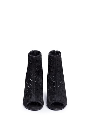 Front View - Click To Enlarge - ASH - 'Flash' lightning bolt perforated suede ankle boots