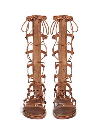 Front View - Click To Enlarge - ASH - 'Miracle' stud knee high leather gladiator sandals