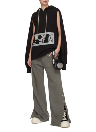 Figure View - Click To Enlarge - RICK OWENS DRKSHDW - Logo Graphic Slit Front Hoodie