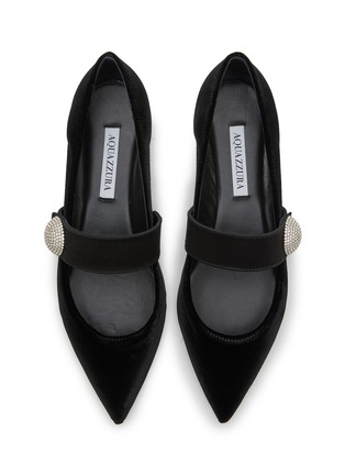 Detail View - Click To Enlarge - AQUAZZURA - Crystal Macaron Velvet Mary Janes