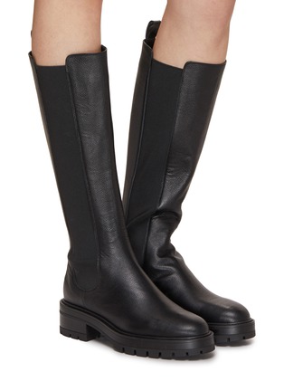 Leather on Leather  Black Over The Knee Boots Outfit aquazzura