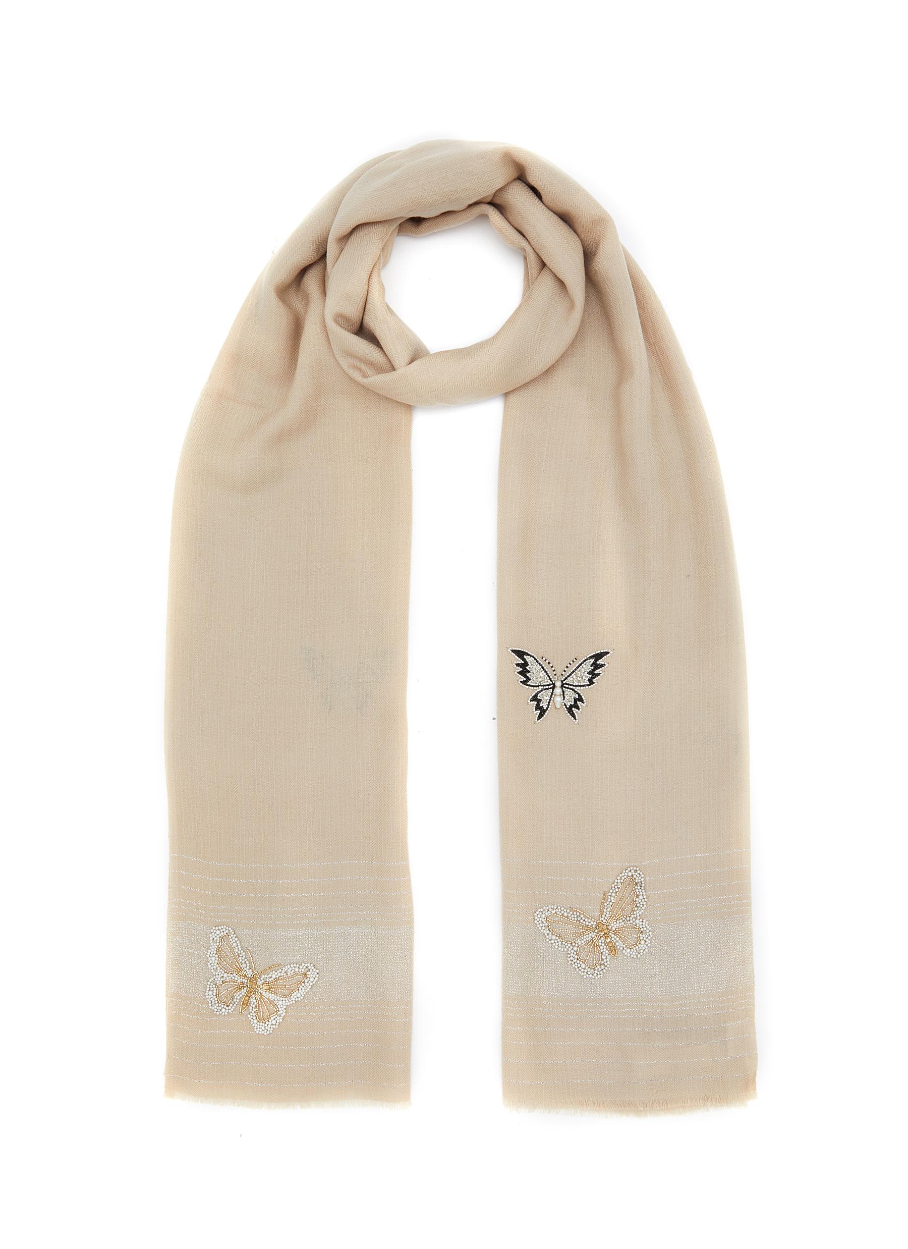 Flying Butterfly Embroidered Wool Scarf