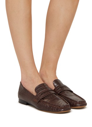 Figure View - Click To Enlarge - EQUIL - London Croc Embossed Leather Penny Loafers