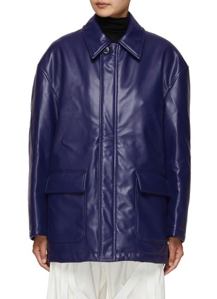 Main View - Click To Enlarge - MM6 MAISON MARGIELA - Logo Embroidered Vegan Leather Sportsjacket