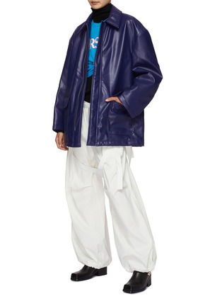 Figure View - Click To Enlarge - MM6 MAISON MARGIELA - Logo Embroidered Vegan Leather Sportsjacket