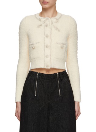 Main View - Click To Enlarge - SELF-PORTRAIT - Faux Pearl Bow Embellished Cropped Cardigan