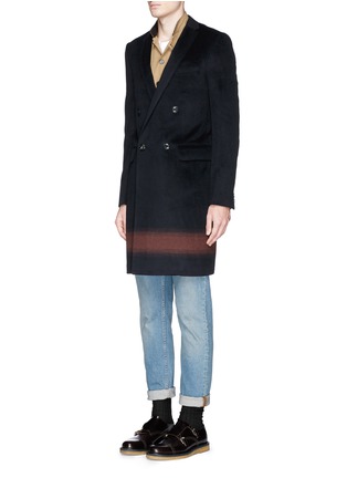 Front View - Click To Enlarge - KOLOR - Gradient stripe wool-cashmere double breasted coat