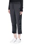 Front View - Click To Enlarge - T BY ALEXANDER WANG - Merino wool stripe cropped satin track pants