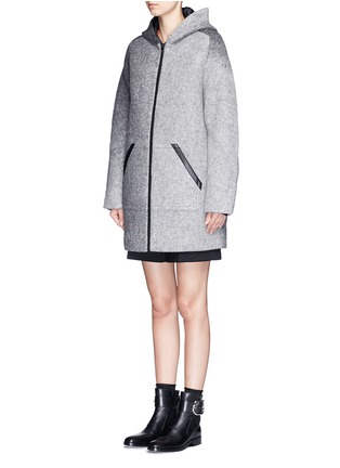 Front View - Click To Enlarge - T BY ALEXANDER WANG - Horizon stripe hooded felted wool coat