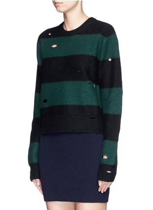 Front View - Click To Enlarge - T BY ALEXANDER WANG - Stripe boiled wool dropped needle stitch sweater