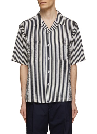 Main View - Click To Enlarge - BARENA - Open Collar Striped Cotton Silk Shirt
