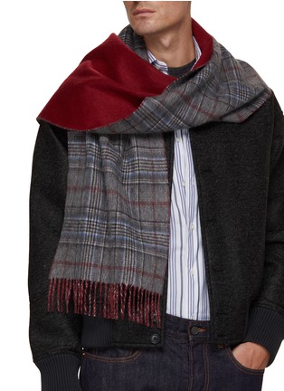 Figure View - Click To Enlarge - JOHNSTONS OF ELGIN - Traditional Chequered Reversible Cashmere Scarf