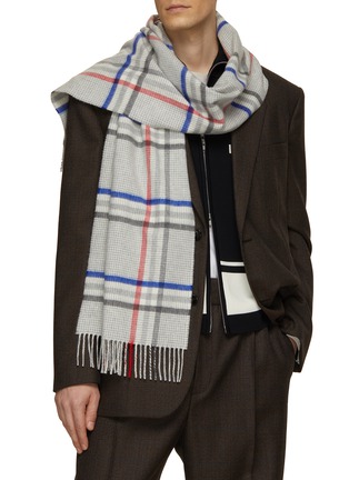 Figure View - Click To Enlarge - JOHNSTONS OF ELGIN - Chequered Houndstooth Wool Scarf