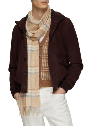 Figure View - Click To Enlarge - JOHNSTONS OF ELGIN - Chequered Houndstooth Wool Scarf