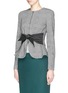Front View - Click To Enlarge - ARMANI COLLEZIONI - Tie waist houndstooth knit box jacket