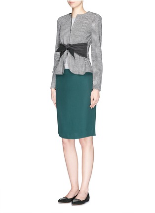 Figure View - Click To Enlarge - ARMANI COLLEZIONI - Tie waist houndstooth knit box jacket