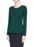 Front View - Click To Enlarge - ARMANI COLLEZIONI - Diagonal stripe intarsia wool sweater