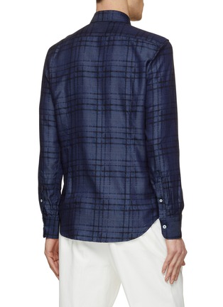 Back View - Click To Enlarge - CANALI - Checkered Denim Effect Shirt