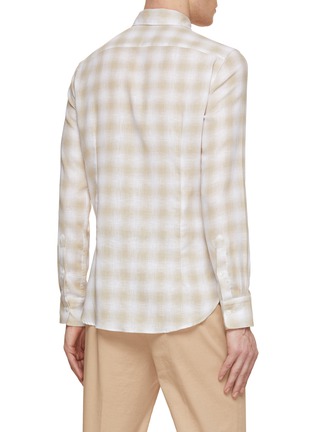 Back View - Click To Enlarge - CANALI - Chequered Cotton Linen Shirt
