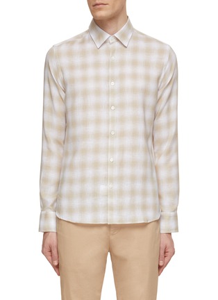 Main View - Click To Enlarge - CANALI - Chequered Cotton Linen Shirt