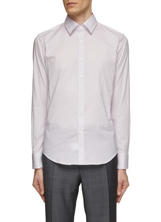 Main View - Click To Enlarge - CANALI - Point Collar Zig Zag Pattern Cotton Shirt