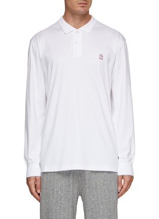 Main View - Click To Enlarge - BRUNELLO CUCINELLI - Logo Embroidered Long Sleeve Polo Shirt