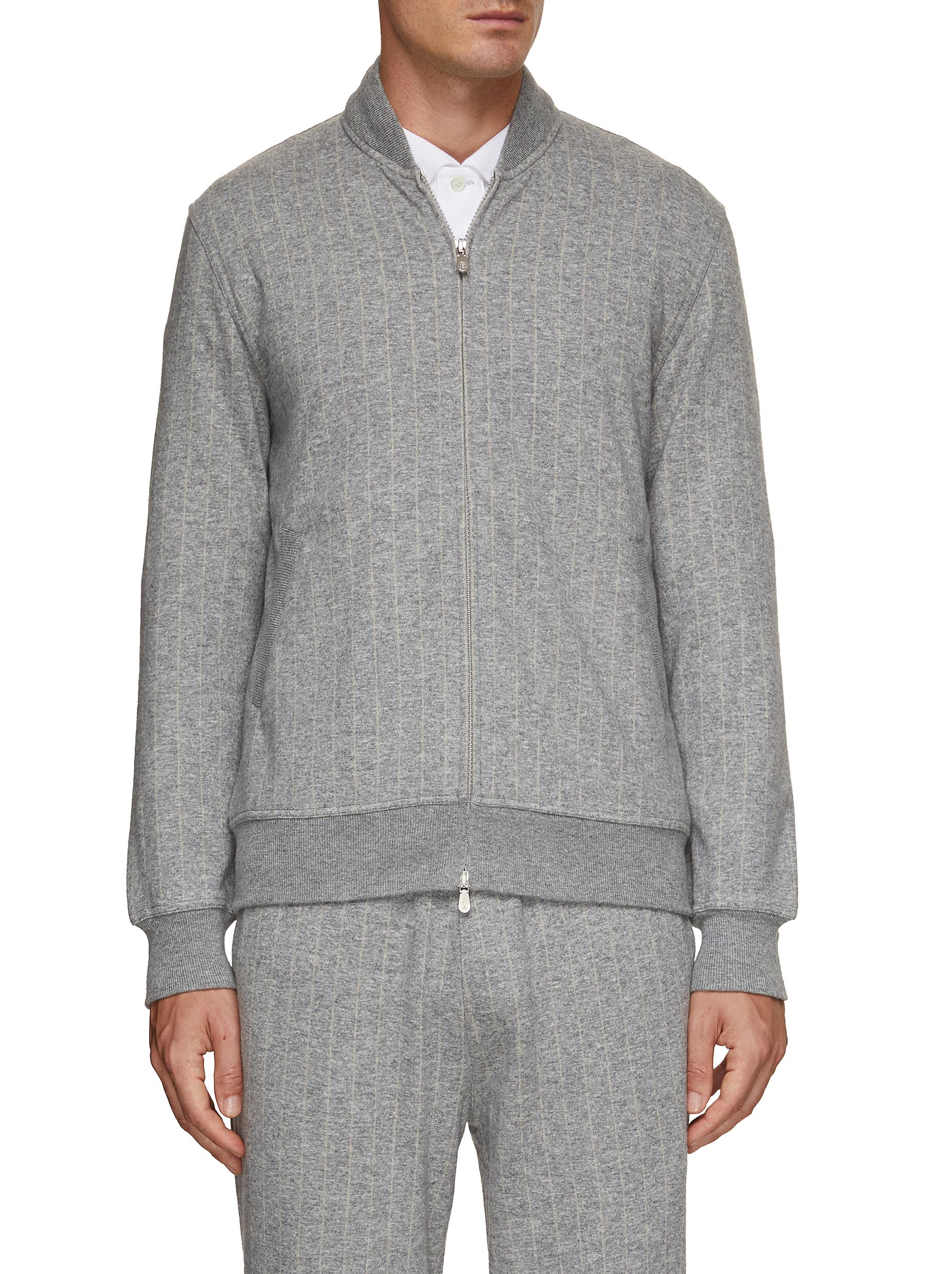 BRUNELLO CUCINELLI | Pinstripe Varsity Bomber Jacket | Men | Lane