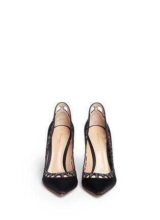 Figure View - Click To Enlarge - GIANVITO ROSSI - Suede cutout satin pumps