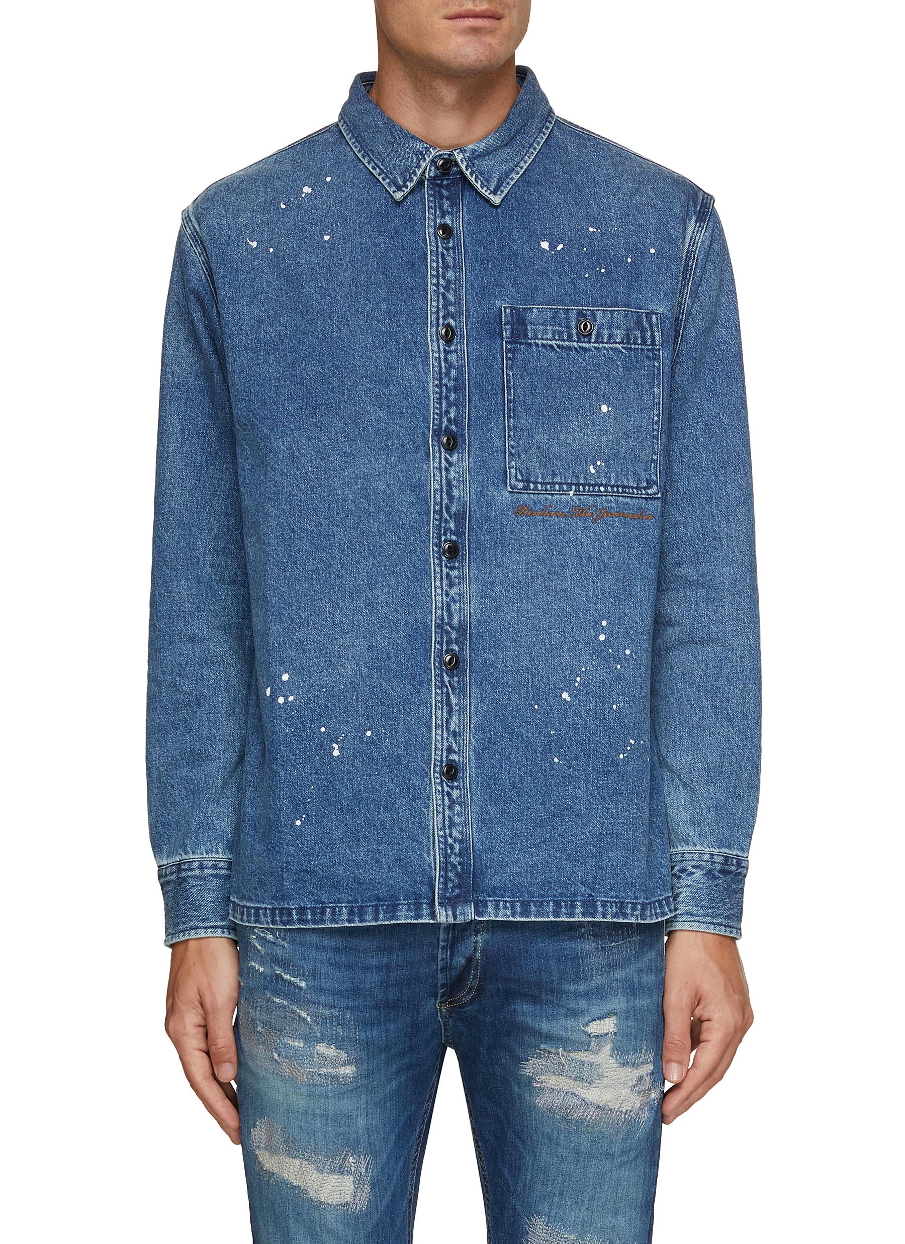 Lucky Brand Denim Boyfriend Shirt With Paint Splatter Button Coastal  Cowgirl-M
