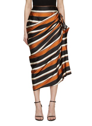 BIYAN | Mae Side Ruffle Striped Silk Skirt