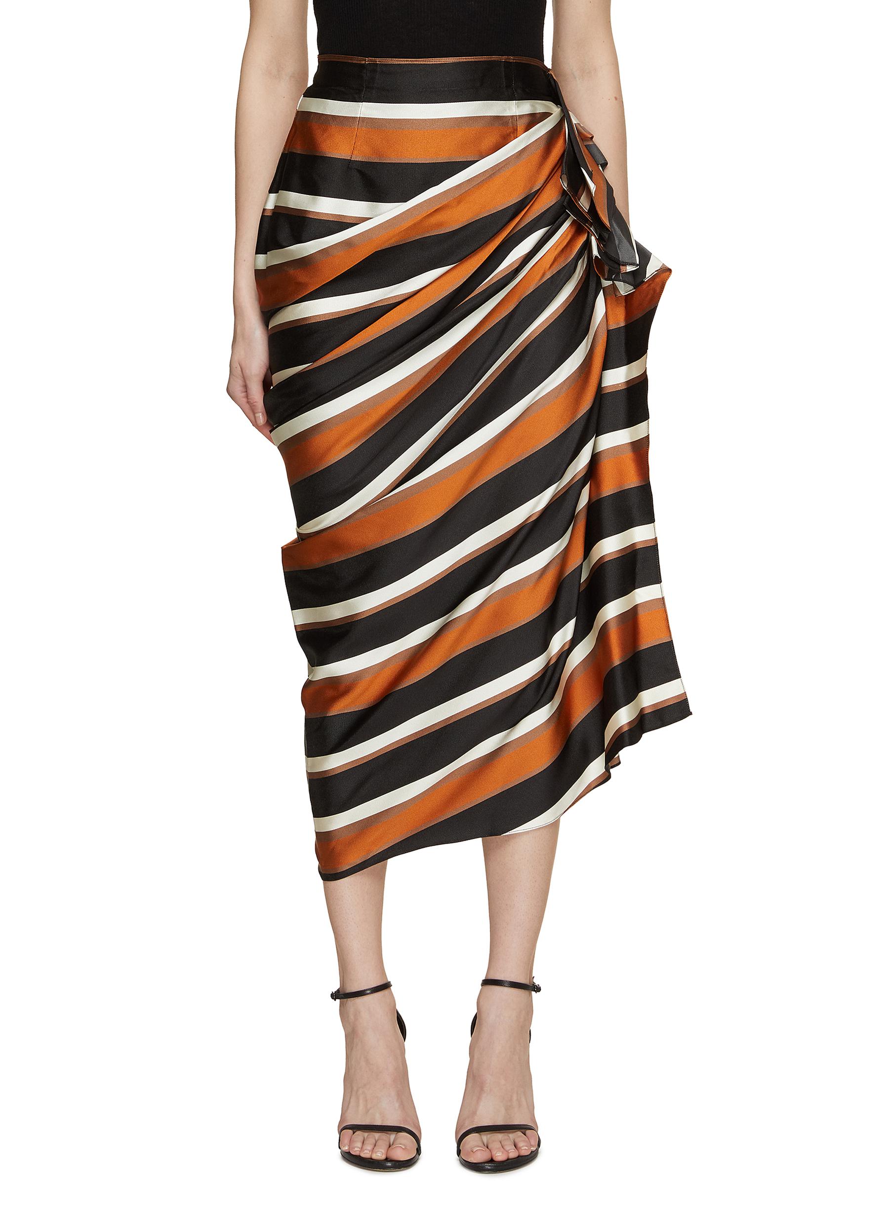Mae Side Ruffle Striped Silk Skirt