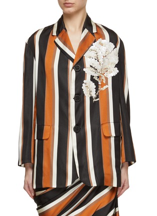 Main View - Click To Enlarge - BIYAN - Kerina Bead Applique Striped Silk Blazer