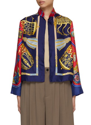 Main View - Click To Enlarge - LILYEVE - Stand Collar Open Front Silk Jacket