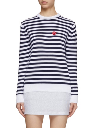 Main View - Click To Enlarge - JOSHUA’S - Pixel Smiley Striped Crewneck Knit