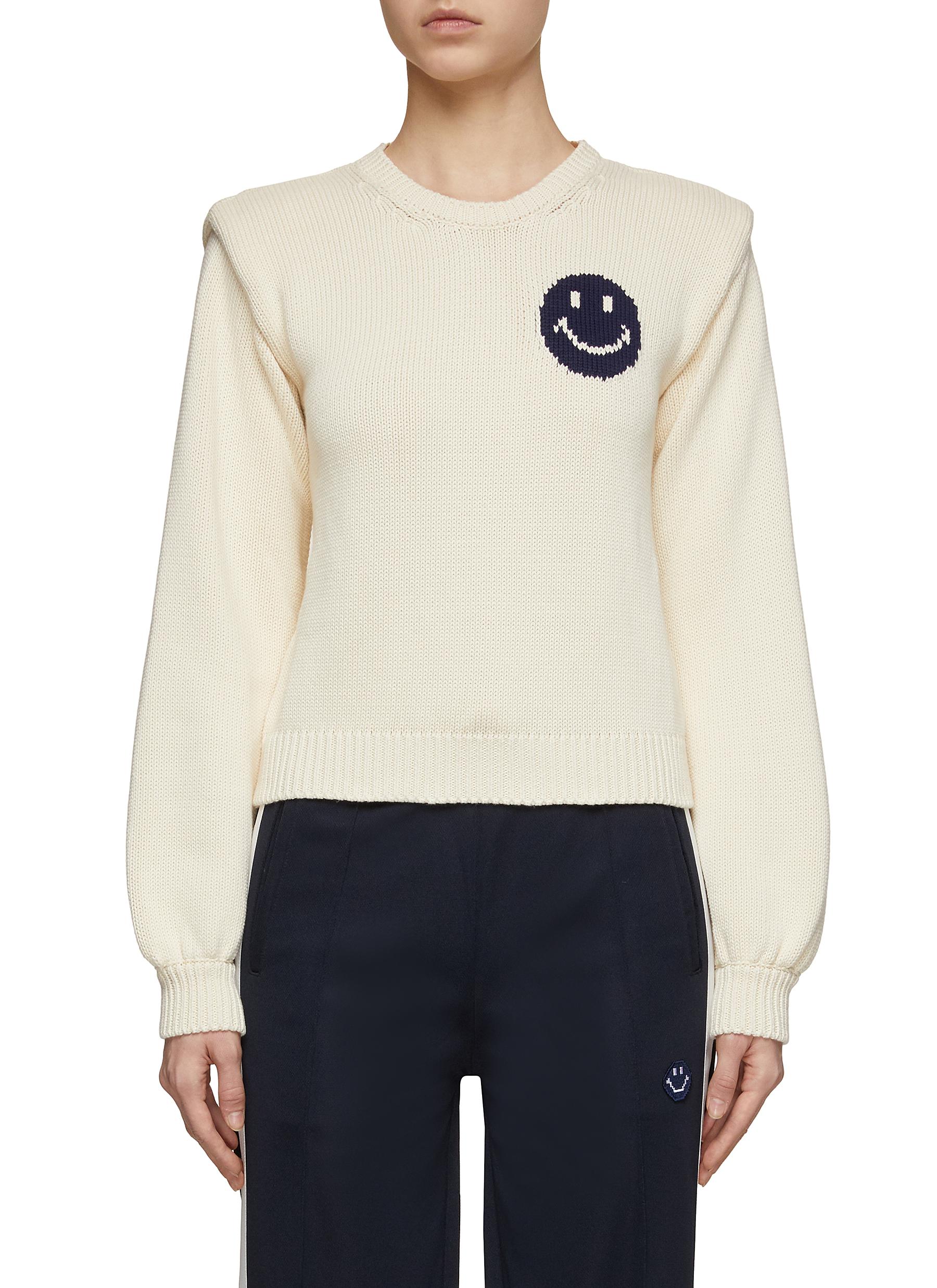 JOSHUA'S Smiley Face Intarsia Shoulder Pad Knit Sweater