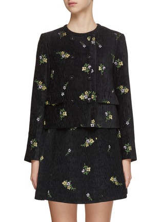 Main View - Click To Enlarge - MING MA - Floral Embroidered Jacquard Jacket