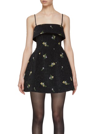 Main View - Click To Enlarge - MING MA - Floral Embroidered Jacquard Mini Dress