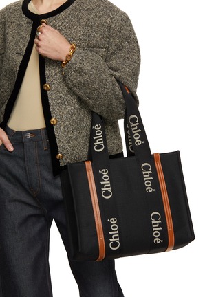 Figure View - Click To Enlarge - CHLOÉ - Medium Woody Eco Linen Canvas Tote Bag