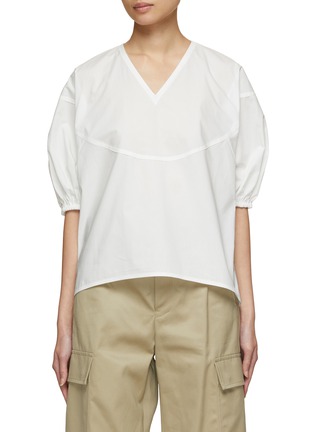 Main View - Click To Enlarge - THE LOOM - V-Neck Puff Sleeve Blouse