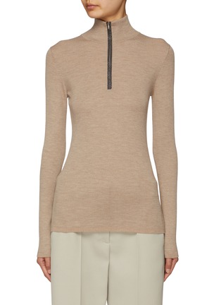 Main View - Click To Enlarge - BRUNELLO CUCINELLI - Monili Embellished Half Zip Top