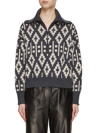 Main View - Click To Enlarge - BRUNELLO CUCINELLI - Geometric Intarsia Wool Cashmere Silk Knit Jacket