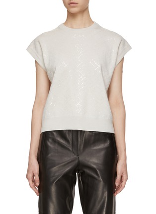 Main View - Click To Enlarge - BRUNELLO CUCINELLI - Sequined Herringbone Wool Cashmere Silk Knit Top