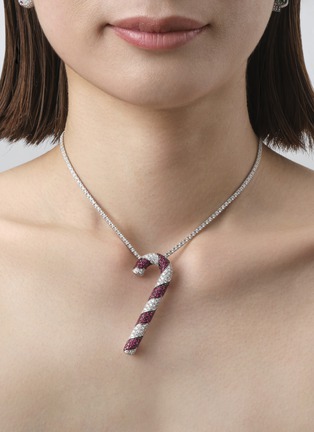  - MIO HARUTAKA - Candy Cane 18K White Gold Diamond Ruby Brooch and Pendant