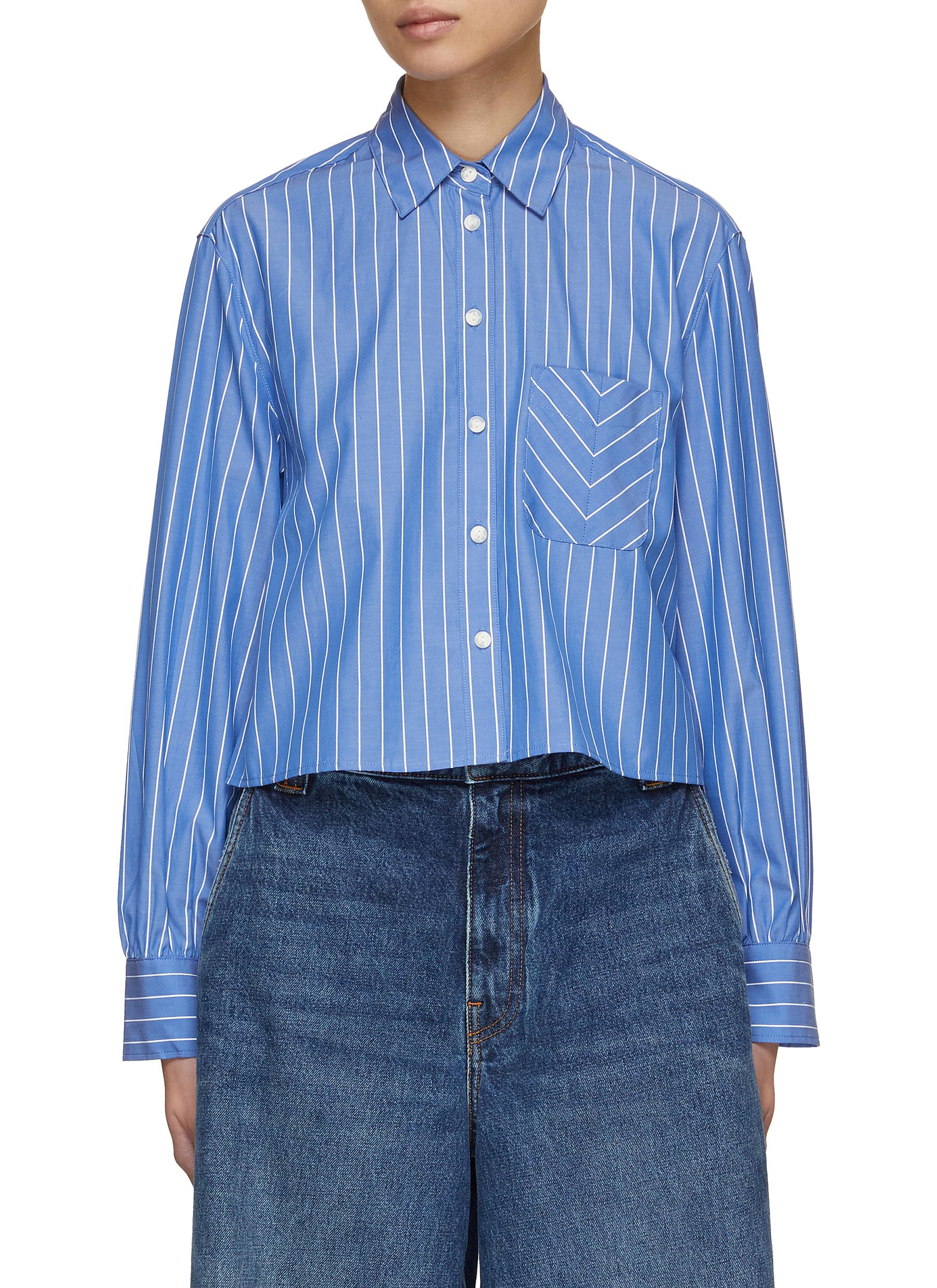 Maxine Cotton Poplin Stripe Shirt - Blue Stripe