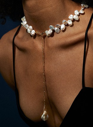 Detail View - Click To Enlarge - MILAMORE - Duo Chain Freshwater Pearl 18K Gold Necklace — 55cm