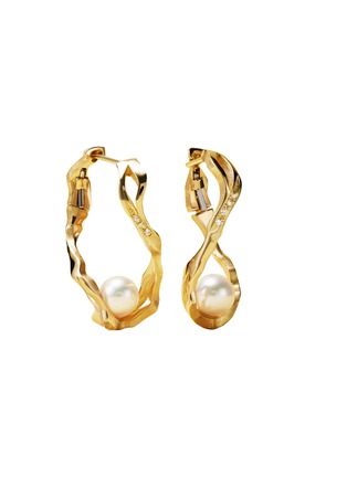 Main View - Click To Enlarge - MILAMORE - Kintsugi Infinity Akoya Pearl 18K Yellow Gold Small Hoop Earrings
