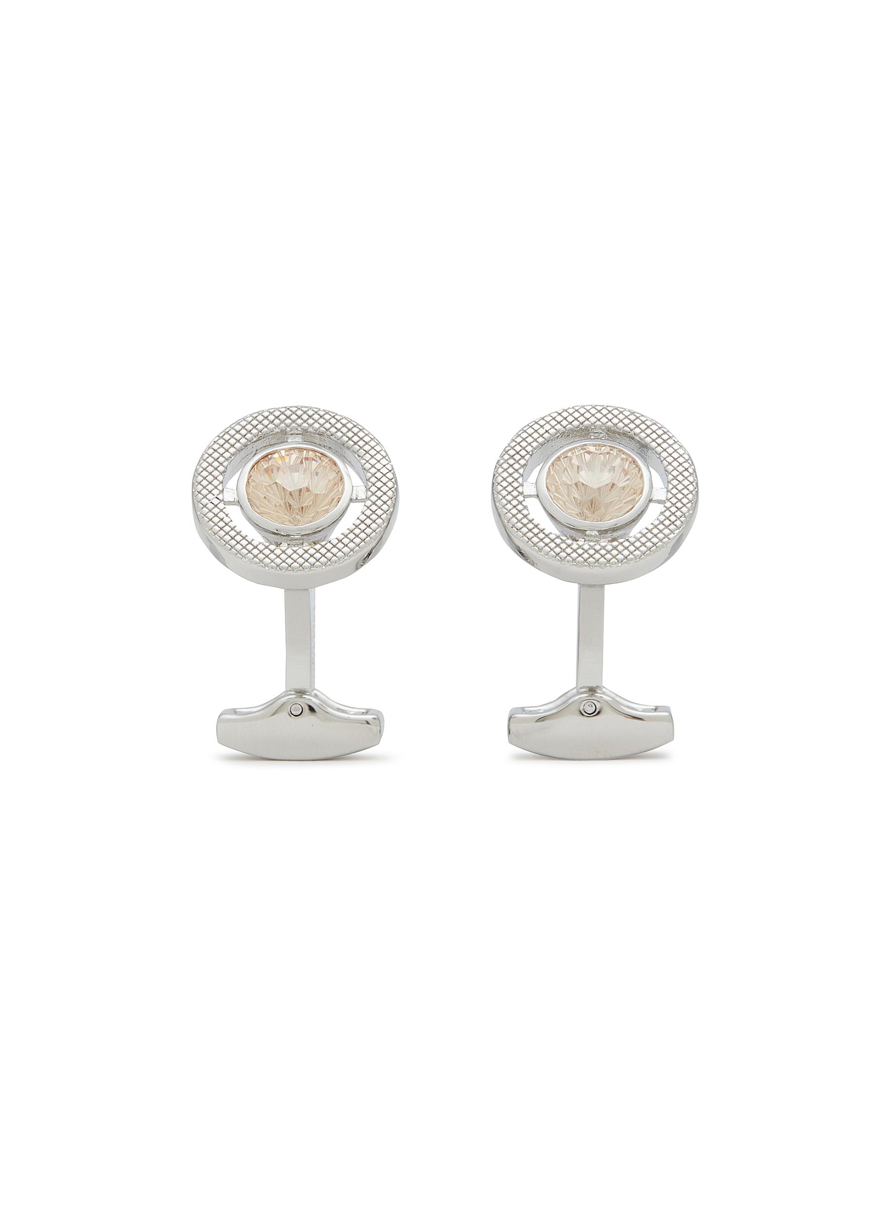 Cubic Zirconia Rhodium-Plated Sterling Silver Cufflinks
