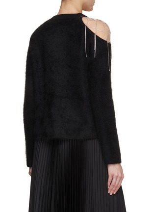 Back View - Click To Enlarge - CRUSH COLLECTION - Swarovski Crystal Embellished Fluffy Cashmere One Shoulder Sweater