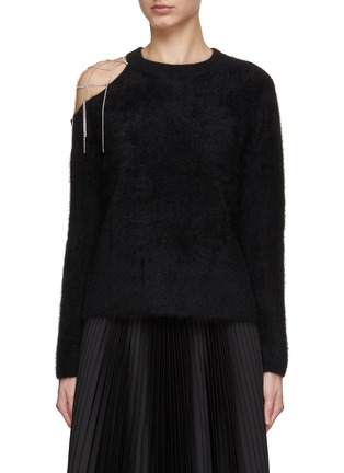 CRUSH COLLECTION | Swarovski Crystal Embellished Fluffy Cashmere One Shoulder Sweater